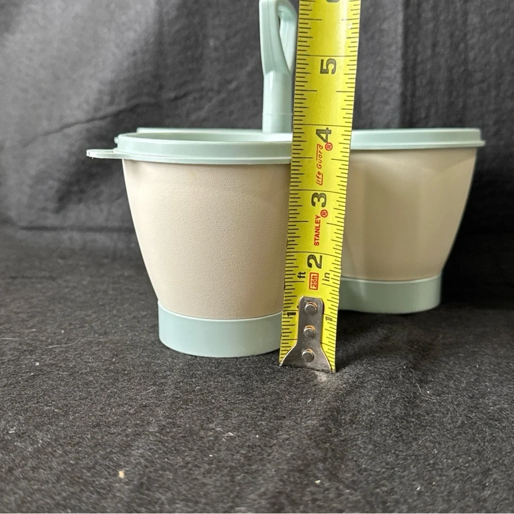 Vintage Tupperware 3 Container Condiment Set Caddy #757-4 w/ Blue Lids